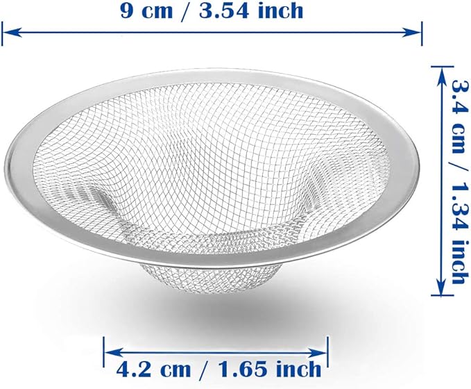 2 Pcs Heavy Duty Stainless Steel Slop Basket Filter Trap, 3.54" Top / 1.65" Mesh Metal Sink Strainer, Perfect for Kitchen Sink/Bathroom Bathtub RV Wash Basin Floor Drain Balcony Drain Hole