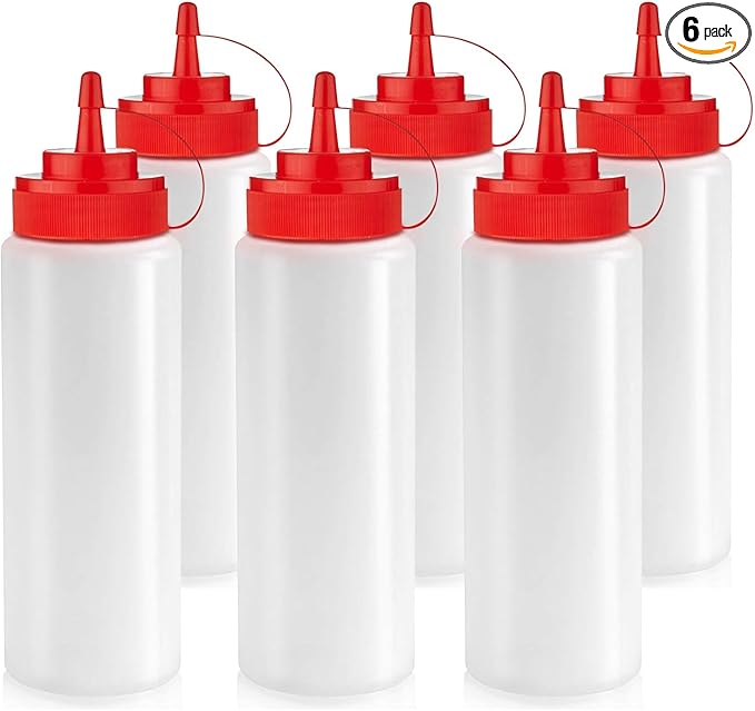 Norcalway 12 oz Condiment Squeeze Bottles for Sauces - Leak Proof - 6 Pack
