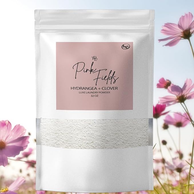Home 'PINK FIELDS' Natural Laundry Detergent Powder – Hydrangea & Clover Scent – HE & Standard Machines – Stain & Odor Remover – Nontoxic & Biodegradable (32 oz / 64 Loads)