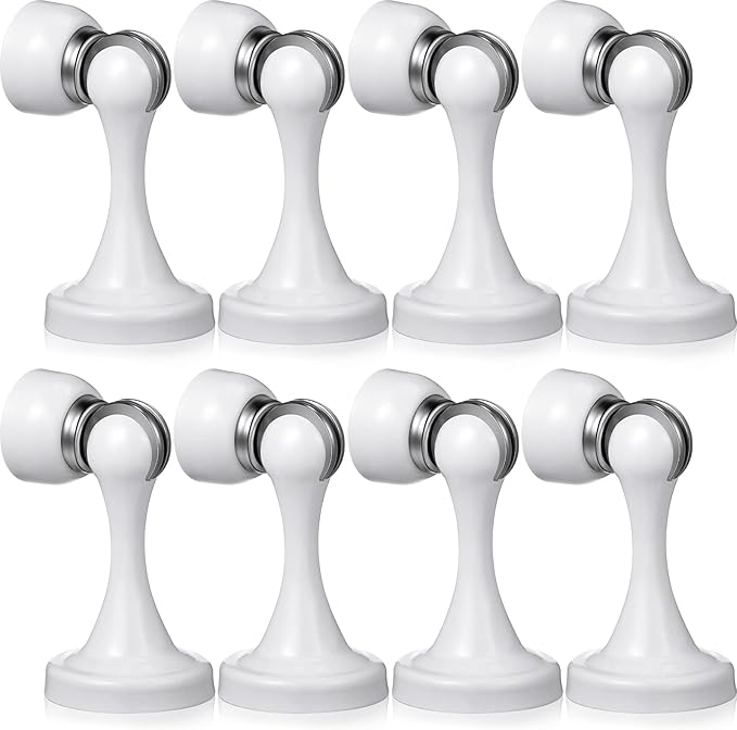8 Pcs Magnetic Door Stoppers Stainless Steel Door Stops Magnetic Catch Holder with Screws for Wall Floor Mounted Wall Protector Hold (White)