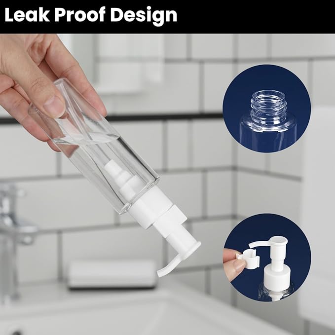 10 Pack 3.4 Oz/100ml Travel Pump Bottle TSA Approved Empty Plastic Pump Bottles Dispenser Portable Refillable Container Clear Lotion Dispenser Bottle for Shampoo Shower Gel