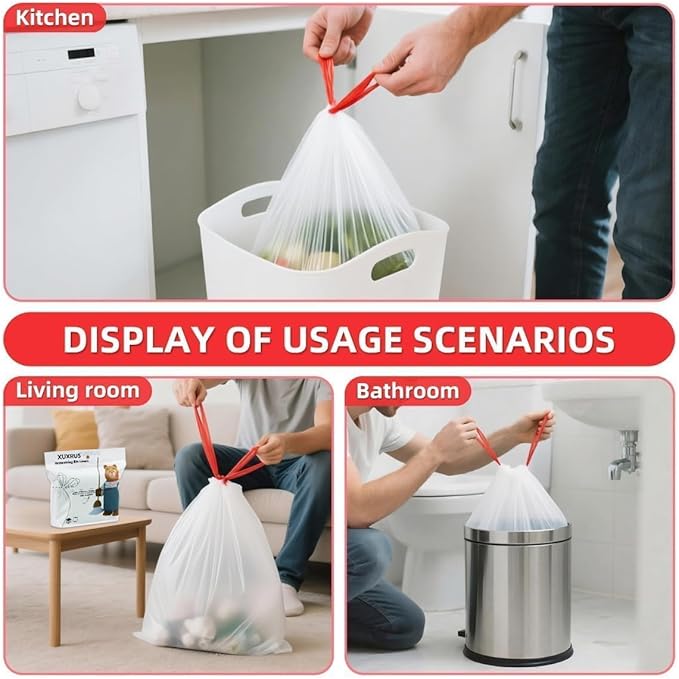 3 Gallon Trash bag Small White Drawstring Trash Bags, Tear-Free Heavy Duty Garbage Bags, Leak-Proof & Odor Blocking Small Garbage Liners for Kitchen, Bathroom, Multi-Purpose Use 60 Count by XUXRUS