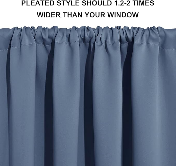 RYB HOME Short Blackout Curtains 36 inches, Solid Heavy Duty Small Window Treatment Room Darkening Privacy Draperies for Basement Bathroom Bedroom, Stone Blue, W42 x L36 inch, 2 Panels
