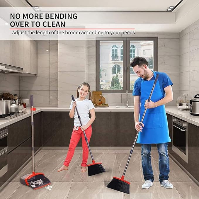 2-Pack is More economical，Broom and Dustpan， with 52" Long Handle, Dustpan Teeth with self-Cleaning Function, Indoor and Outdoor Sweeping, Perfect for Home Office