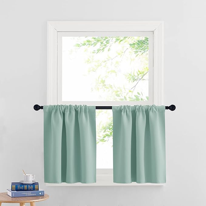 RYB HOME RV Curtains Blackout - Thermal Insulating Privacy Door Windows Camper Curtains for Kids Nursery RV Bunk Bedroom Windows Bathroom, Width 29 x Length 24, Aqua, 2 Pcs