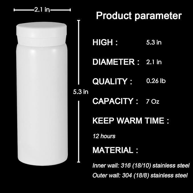 Mini Thermos Cute Water Bottle - 7 oz Tiny Insulated Vacuum 18/10 Stainless Steel Small Flask - Leak Proof & Spill Proof & Keeps Cold and Hot for Drink, Coffee, Tea