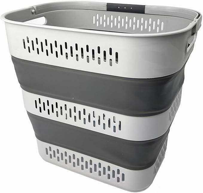 SAMMART 40L (10.5 Gallon) Collapsible Plastic Laundry Basket with Handles - Foldable Pop Up Storage Container/Organizer - Portable Laundry Hamper - Space Saving (1, Grey)