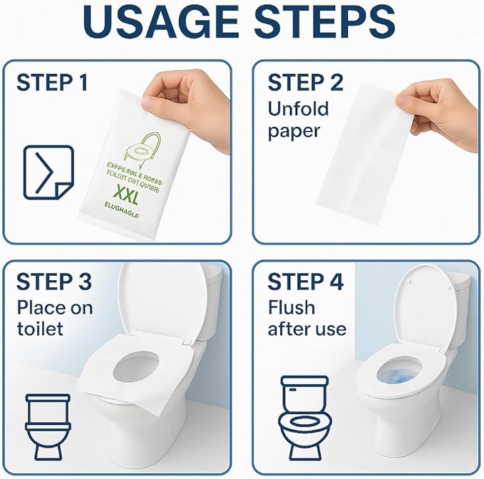Individually Wrapped XXL Toilet Seat Covers Disposable Flushable for Travel (30 Pack), Full Coverage Paper Liners for Kids & Adults