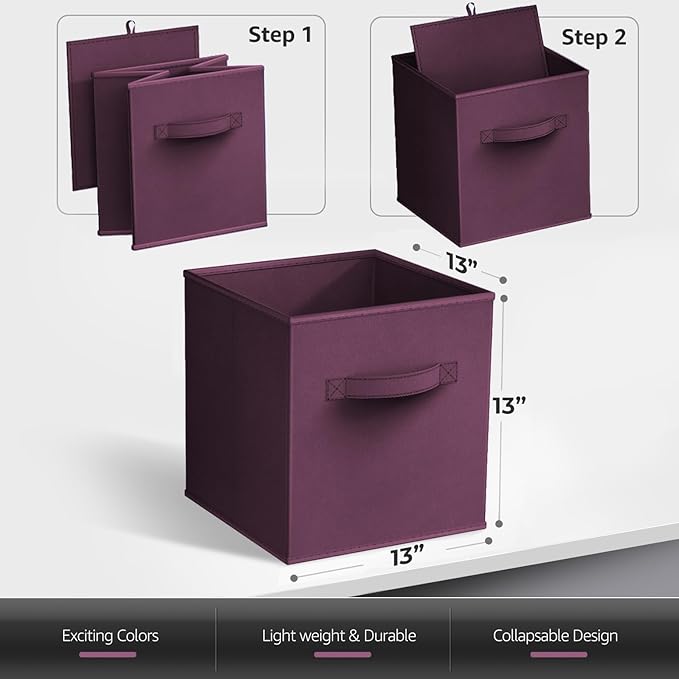 Sorbus 13 Inch Storage Bins - Sturdy Collapsible Fabric Storage Cubes with Handle - 8 Foldable Baskets for Organizing Clothes, Toys, Books - Storage Baskets for Shelves, Closets