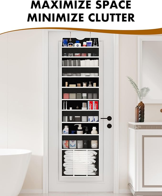 Over The Door Organizer Storage - 50lb Heavy Duty 6 Shelf Over Door Organizer Hanging Space Saving Perfect for Bedroom Bathroom Dorm Nursery (Black)