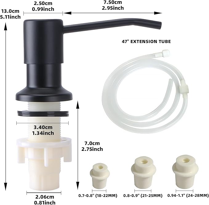 Soap Dispenser for Kitchen Sink, Built in Sink Soap Dispenser, Countertop Soap Dispenser Pump with 47" Extension Tube kit, No Need to Fill Little Bottle Again, Black