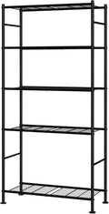 Storage Shelves - 5 Tier Shelf Organizer, Sturdy Metal Garage Shelving with Adjustable Leveling Feet, Space-Saving Shelves Organizer for Pantry, Laundry, Kitchen (32" x 12" x 71", Black)