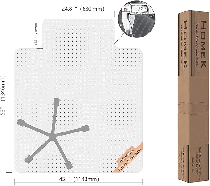 Office Chair Mat for Carpet, 53" x 45" Studded Desk Chair Mat for Low Pile Carpeted Floors, Transparent Carpet Protector Mat for Office Chairs