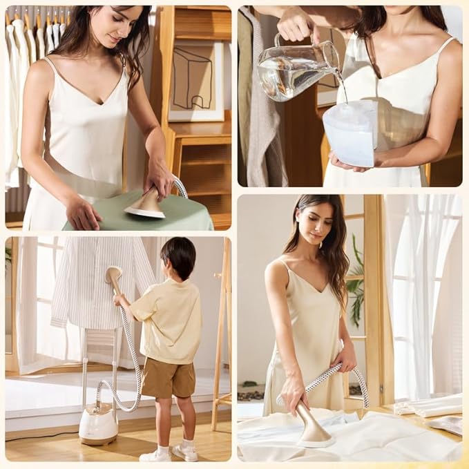 Steamer for Clothes,1800W Standing Garment Steamer with Adjustable Double Rod,Flat and Hanging Ironing,Clothes Steamers with 10 Ironing Modes,30s Fast Heat-up