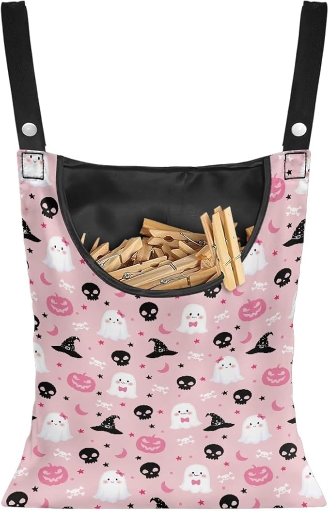 Clothes Pin Hanging Bag, Clothespin Bag with Large Opening, Lightweight Hanging Laundry Bag, Clothespin Storage Organizer Fit On A Rod - Halloween