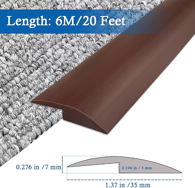 Floor Transition Strip Self Adhesive Carpet & Flooring Transitions Edging Trim Strip PVC Threshold Transitions Suitable for Threshold Height Less Than 5mm (20Ft, Brown)