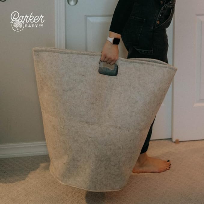 Parker Baby Nursery Laundry Hamper - Large Felt Storage Basket and Baby Hamper for Nursery (Oatmeal)