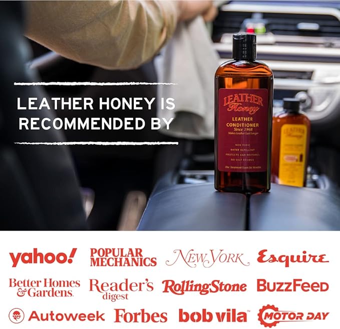 Leather Honey Complete Leather Care Kit: Cleaner, Conditioner, 2 Cloths. Non-Toxic Leather Care Made in The USA Since 1968. Restore Couches, Car Seats & Interior, Jackets, Shoes & Bags. for Any Color
