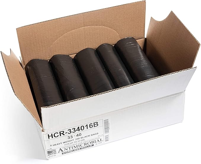 Aluf Plastics 33 Gallon Black Trash Bags (250 Count) - 33" x 40" - 16 Micron Equivalent High Density Value Garbage Bags for Bathroom, Office,Municipal(1 Pallet of 70 Cases, 17500 Bags Total)