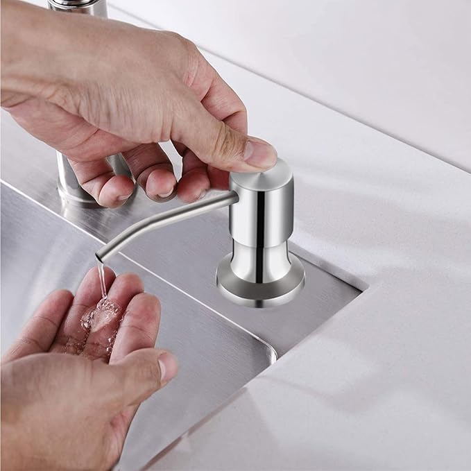 Kitchen Sink Soap Dispenser, Brushed Nickel Countertop Soap Dispenser Pump, 47" Silicone Extension Tube Connect to The Soap Bottle Directly, Say Goodbye to Frequent Refills