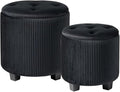Big Round Ottoman with Storage Set of 2,Upholstered Velvet Vanity Stool for Makeup Multifunctional Foot Rest Coffee Table Padded Seat Tufted Ottomans for Living Room&Bedroom (Black)