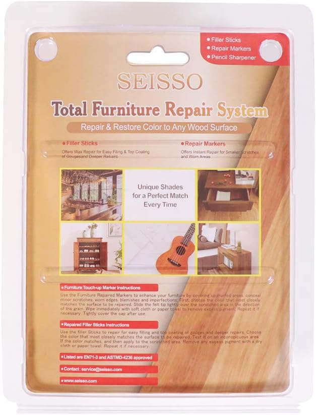 Furniture Repair kit, Wood Scratch Cover Markers*6 and Wax Filler Sticks*6 with Sharpener- 13Pack, Furniture Markers Touch Up Kit for Cover Ups Wooden Floors, Tables, Desks, Carpenters, Stains