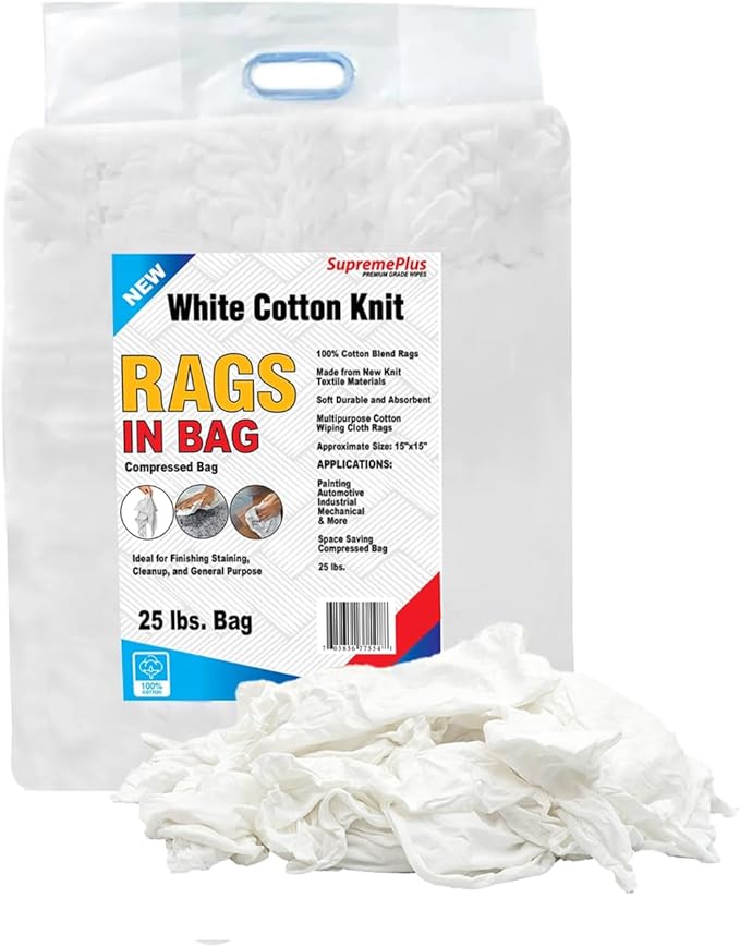 Premium White T-Shirt Cleaning Rags (600 lbs. Pallet 24x25 lbs. Bag of Rags) – White Cotton Rag for Cleaning, Staining, Painting, Oil, Grease & Dust Removal – Shop Rags Bulk