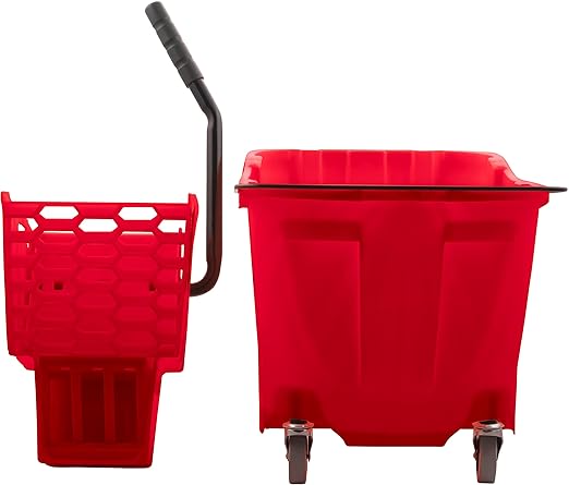 Carlisle FoodService Products Omnifit Mop Bucket with Side Press Wringer for Floor Cleaning, Kitchens, Restaurants, Office, And Janitorial Use, Polypropylene (Pp), 35 Quarts, Red