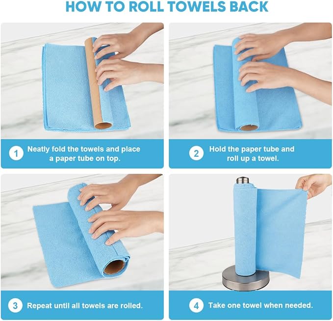 AIDEA Microfiber Cleaning Cloth, Shop Towels 330 Sheets 6 Roll, Microfiber Towels for Cars, Blue Shop Rags Washable, Cleaning Rags Reusable Paper Towels for Automotive, Workshops, House,11×9"