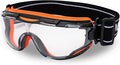 DEX FIT Protective Safety Goggles SG220; Anti Fog & Scratch, Z87 Eye Protection for Lab, Science, and Chemistry Work, Adjustable for Women and Men, (Black & Orange Frame, Clear Lens, 30cm Strap)