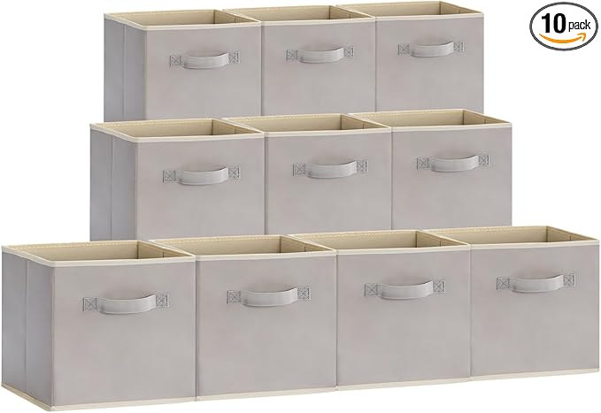 Lifewit 13 Inch Storage Cubes, 10 Packs Cube Storage Bins, Foldable Fabric Bins, Multi-color Organizers Decorative Organizing Baskets for Shelves for Closet, Utility Room, Storage Room, Light Gray