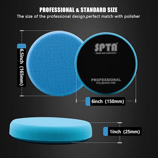 Blue Polish Pad, Buffing Polishing Pads, SPTA 1Pc 6.5 Inch Face for 6 Inch 150mm Backing Plate Compound Buffing Sponge Pads for Car Buffer Polisher Compounding, Polishing and Waxing -FPTSS6B
