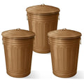 Plexon Round Trash Can 13 Gallon, Vintage Metal Outdoor Trash Can with Lid, Retro Farmhouse Garbage Container, Old School Modern Ash Bucket, Copper 3 Pack