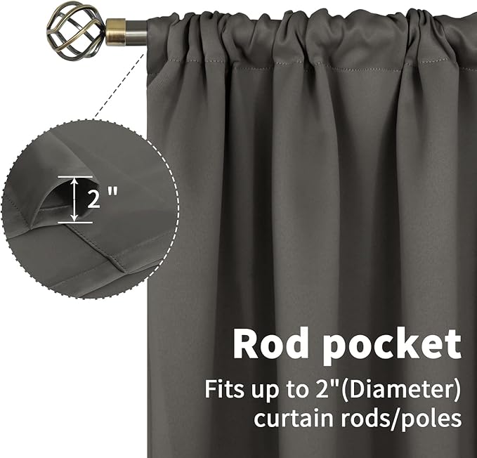 BGment Grey Blackout Curtains 36 Inches Length for Kitchen Cafe Window - Short Thermal Insulated Drapes with Rod Pocket Room Darkening for Bedroom Bathroom, 2 Panels, 42 x 36 Inch