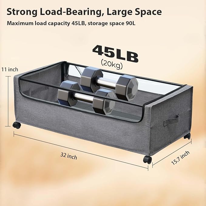 Under Bed Storage with Wheels, Under The Bed Storage Drawers On Wheels, Rolling Underbed Drawers, Lockable, Heavy Duty, XXXXL Size 90L