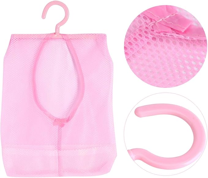 Clothespin Bag, Multi Purpose Hanging Mesh Storage Bag Clothespin Bag with Hanger for Socks Stockings Bra Underwear Bathroom(Pink)