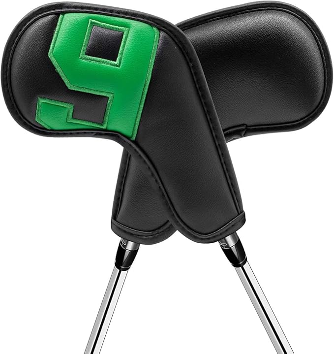 Barudan Golf Iron Club Head Covers Set Headcovers for Callaway Ping S5 - Big Colorful Number - Long Neck - Black Pu Leather fits Small Standard Oversized Golf Clubs 10pcs/Pack (Black+Color Number)