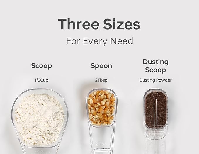 Felli Flip Tite Food Storage Container with Scoop & Lid 5" LARGE Airtight Ring Top, Acrylic Canister Jar for Sugar Flour Baking Powder Protein Rice Pasta Kitchen Organizer Gift Set (10pk, Variety)