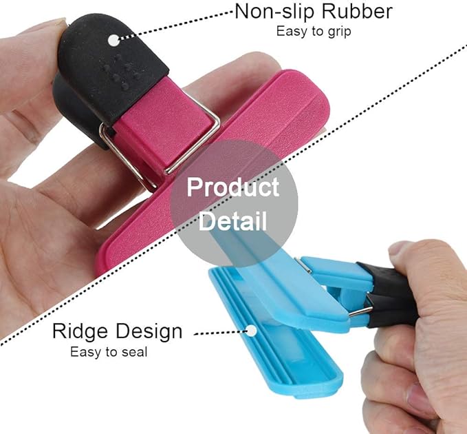 Large Chip Clips Food Clips Bag Sealing Clips with Good Grips Plastic Heavy Duty Air Tight Seal Grip Assorted Colors for Coffee Potato and Food Bags (6 Pcs)