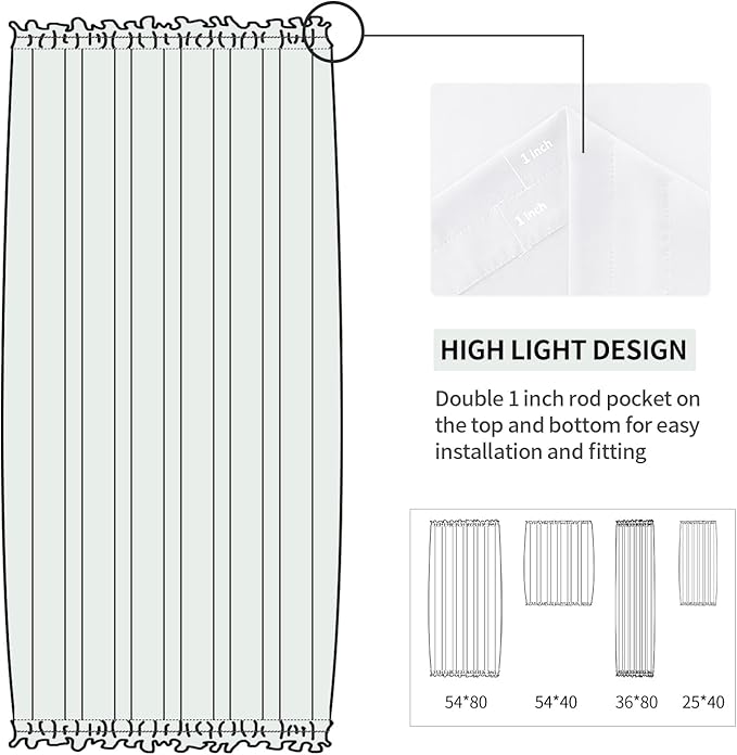 DWCN French Door Curtains – Rod Pocket Thermal Curtain for Doors with Glass Window, Kitchen and Patio Doors for Privacy, 54 X 80 Inches Long, 1 Curtain Panel with Tieback, Pure White