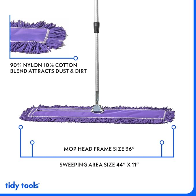 36 Inch Purple Commercial Dust Mop & Floor Sweeper with Extendable Handle – Mop for Hardwood, Tile, and Concrete Floor Cleaning