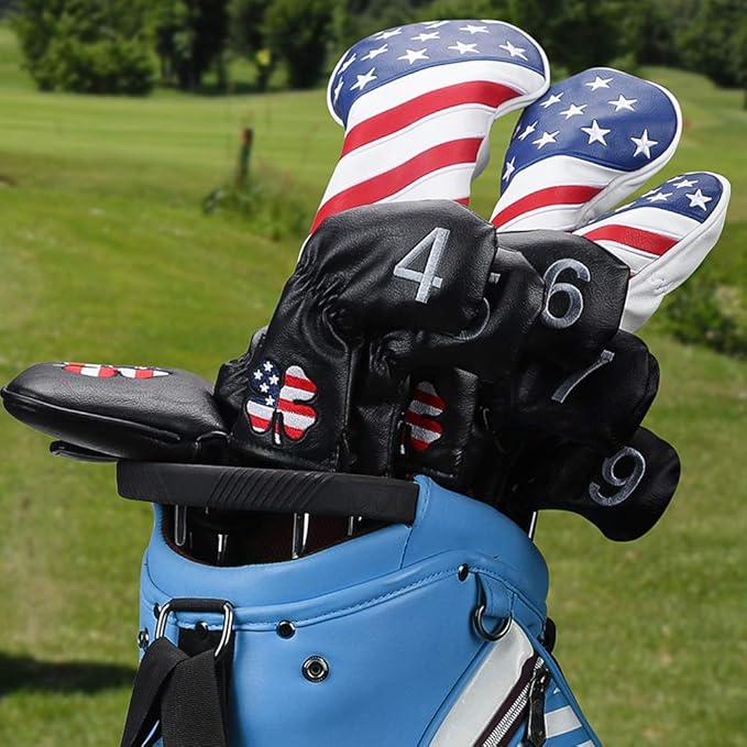 CRAFTSMAN GOLF 11pcs /Set USA US Flag Clover Leather Left Right Black White Green Dark Blue Iron Covers Headcover Also Available for Custom Version with Your Name