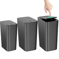 N. NETDOT Bathroom Trash Can with Lid 3 Pack Set, 2 Packs 4 Gal Slim Kitchen Trash Bin and 1 Pack 2.6Gal Garbage Can, Small Trash Can/Trash Bin/Waste Basket for Bedroom (Black, Pack of 3)