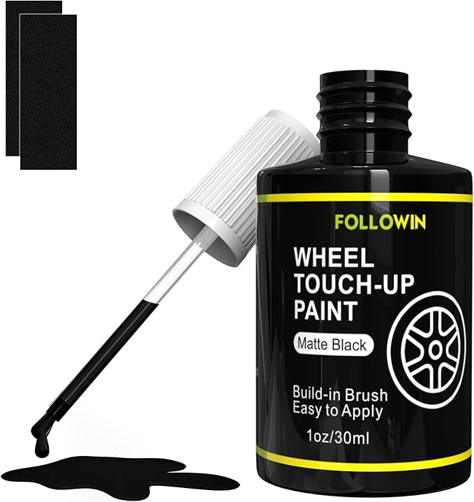 FOLLOWIN Matte Black Rim Touch Up Paint for Cars,Car Wheel Rim Paint Repair Kit,Automotive Rim Scratch Repair 1OZ/30ml