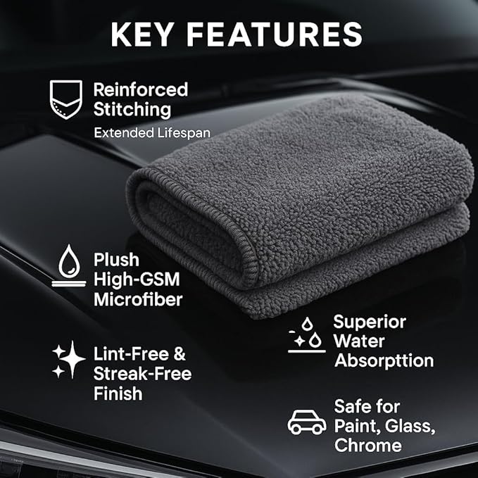 6 Pack Reusable Pak Details Micro Fiber Towels Car Detailing | 16x16 Ultra-Absorbent & Dual-Sided Car Microfiber Towel for Polishing, Wax Removal & Buffing | Lint & Streak-Free | Auto Cleaning Cloths