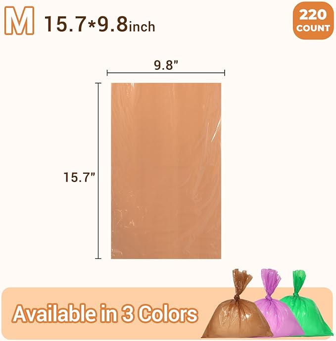 Odor Sealing Small Trash Bags Home & Food Use M-220 Count Disposable Bags, Durable and Unscented (Color:Brown)