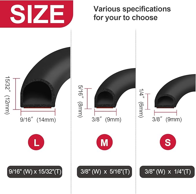 【New Upgrade】 Silicone Door Weather Stripping Door Seal Strip, 19.7 Feet Self-Adhesive D-Shape Door Insulation Strip for Door Frame& Window