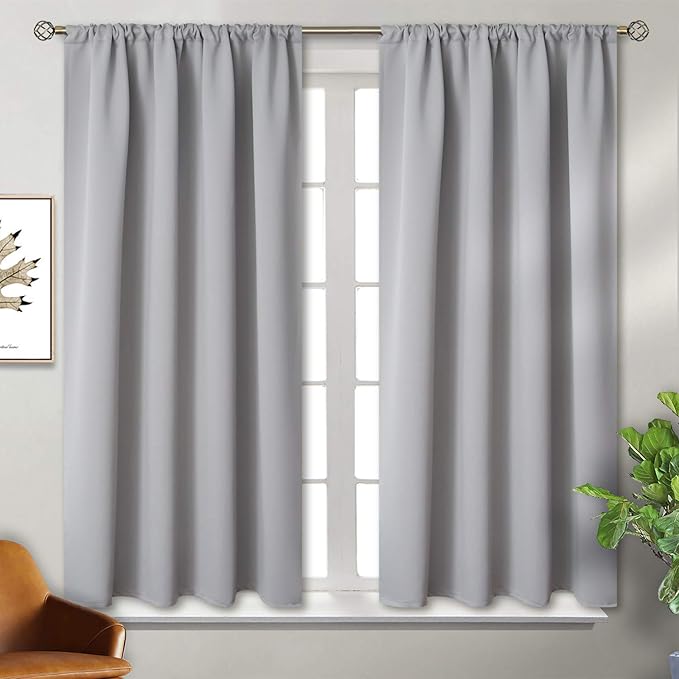 BGment Light Grey Blackout Curtains 45 Inches Length for Bedroom - Short Thermal Insulated Drapes with Rod Pocket Room Darkening for Living Room Window Privacy, 42 x 45 Inch, 2 Panels