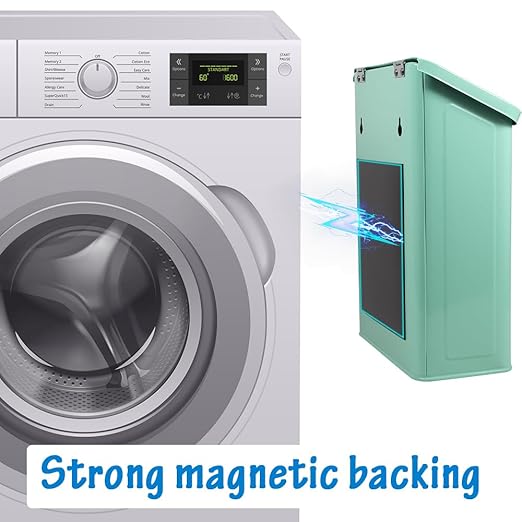 Picowe Magnetic Laundry Storage, Large Metal Lint Holder Bin with Lid for Laundry Room, Space-Saving Trash Container Hanging on Dryer, Washer or Wall Mount Trash Bin (Green)