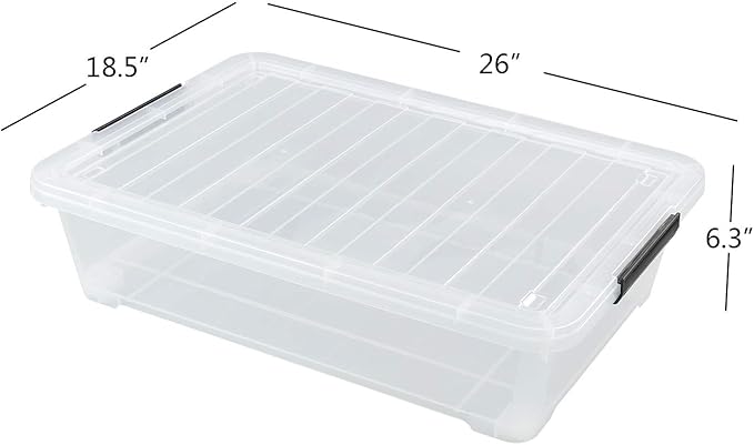 3-Pack Plastic Under Bed Storage Box Container, 40 Quart Clear Stackable Storage Box Wheeled Latching Box